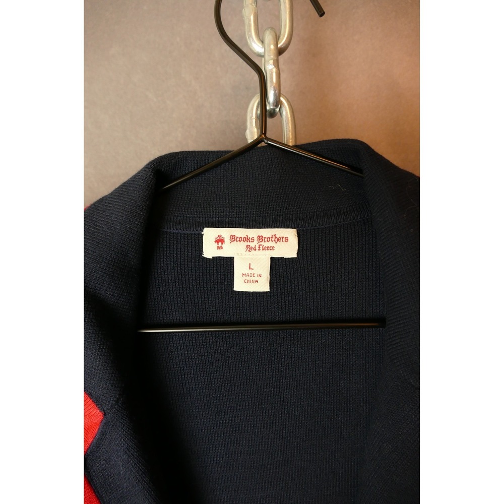 Brooks Brothers Red Fleece Navy Blue Knit Blazer Cardigan Red Trim‎ Large Women - Picture 3 of 13
